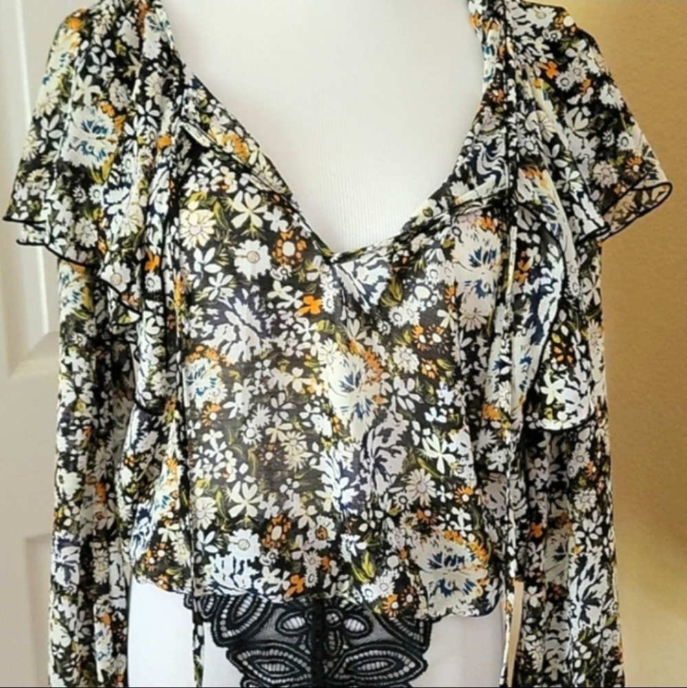 Free People Floral Black Combo Bodysuit NW…